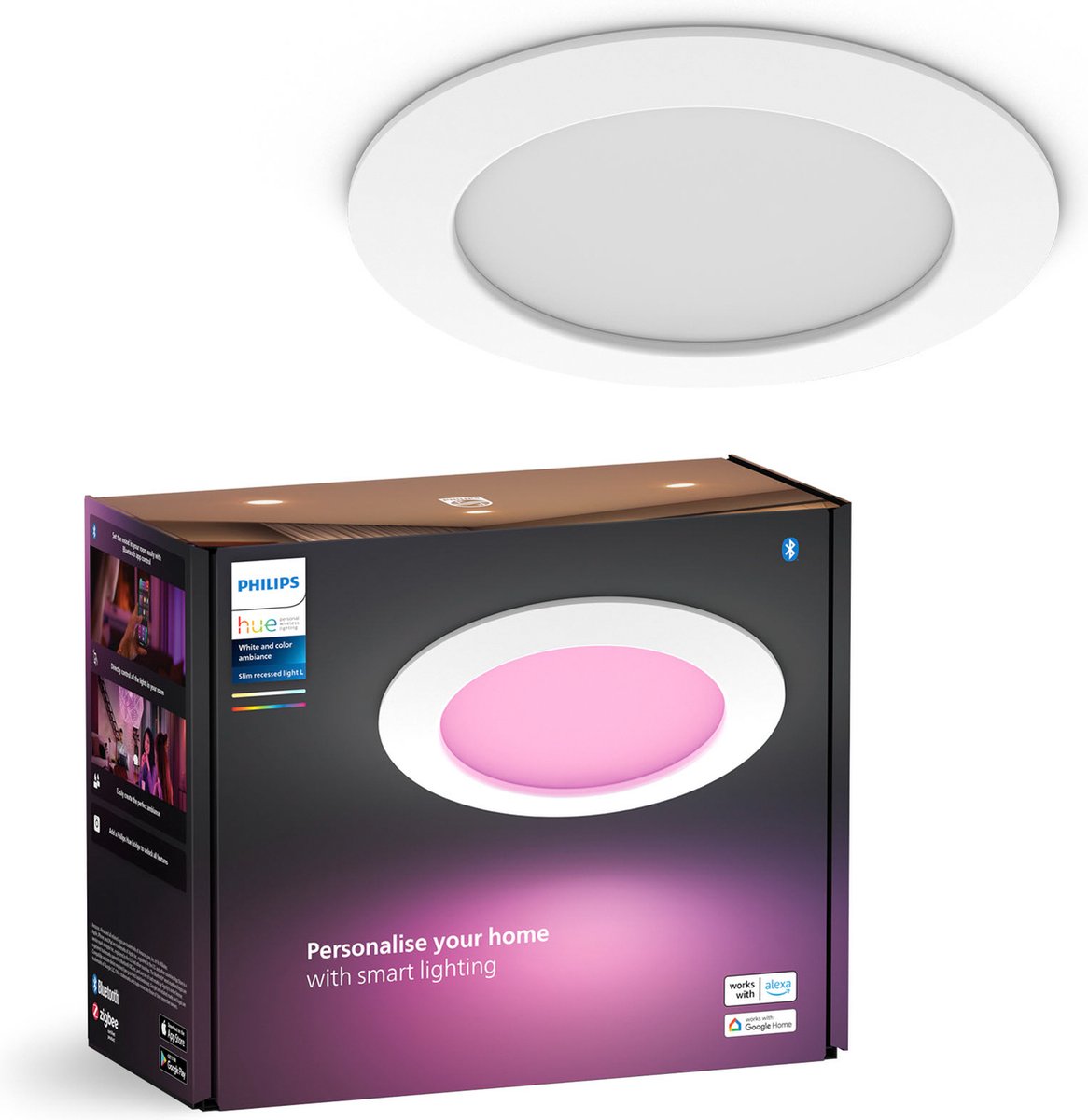 Philips hue inbouwspot dun - wit en gekleurd licht - ø170 mm - wit