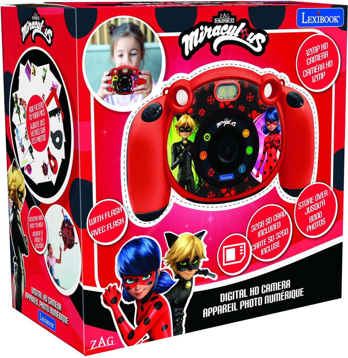 Cámara digital HD Lexibook Miraculous Starcam® con tarjeta SD