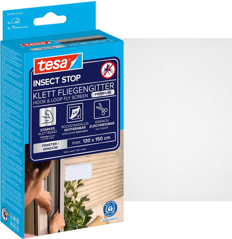 Tesa insect stop h l mosquitera premium para ventanas - mosquitera con velcro resistente, extraíble sin residuos, cortada a medida - 130 x 150 cm - blanco (privacidad de luz)