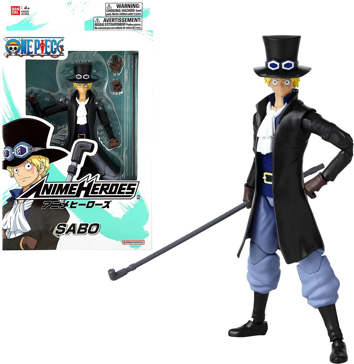 Bandai - anime heroes - one piece - figura anime heroes 17 cm - figura de acción sabo - licencia oficial manga one piece - figura de acción y colección sabo - juguetes para niños 4+ años - 37009