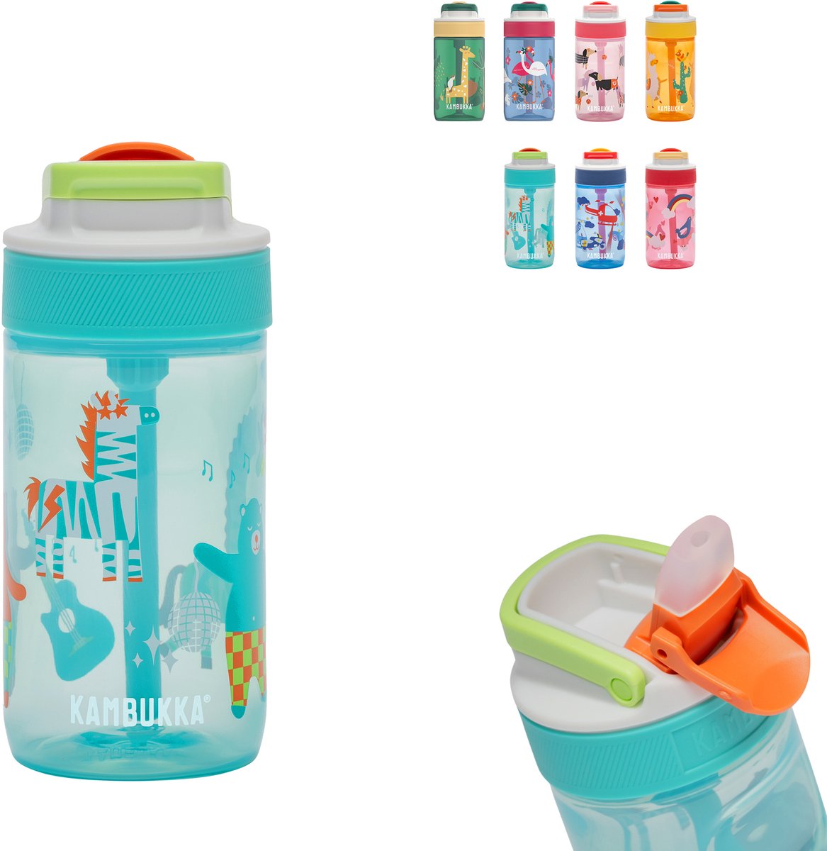 Borraccia Kambukka Lagoon per bambini 400ml Disco Zoo - con cannuccia integrata - Borraccia per bambini - Bicchiere per la scuola