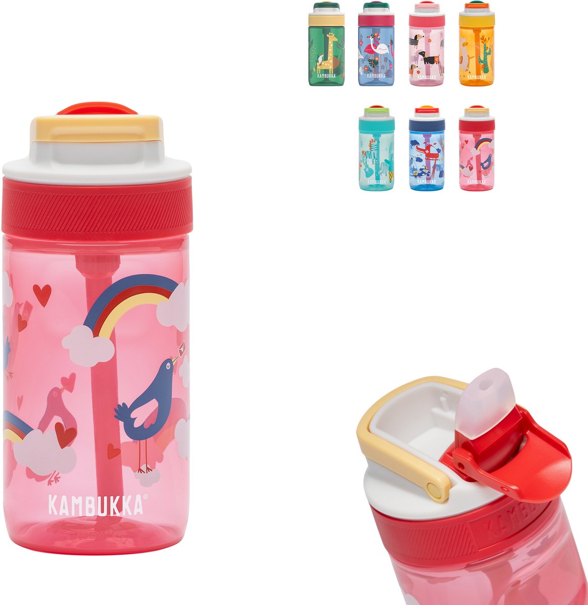 Borraccia Kambukka Lagoon per bambini 400ml uccellini innamorati - con cannuccia integrata - borraccia per bambini - bicchiere per la scuola
