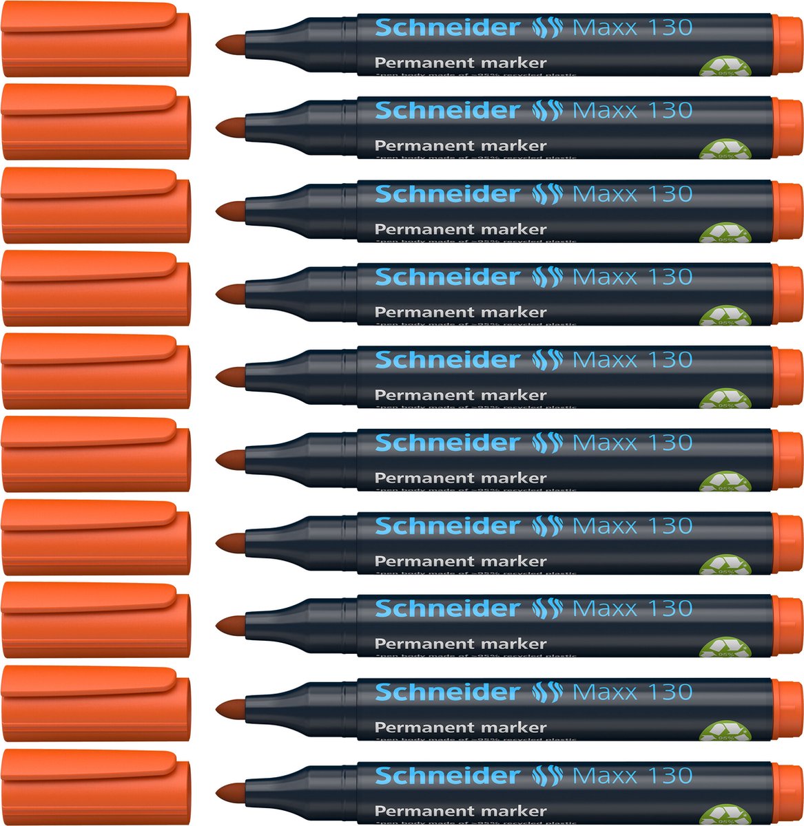 Schneider schrijfwaren schneider permanent marker - maxx 130 - ronde punt - oranje - 10 stuks - lijnbreedte 1-3 mm - s-113006-10