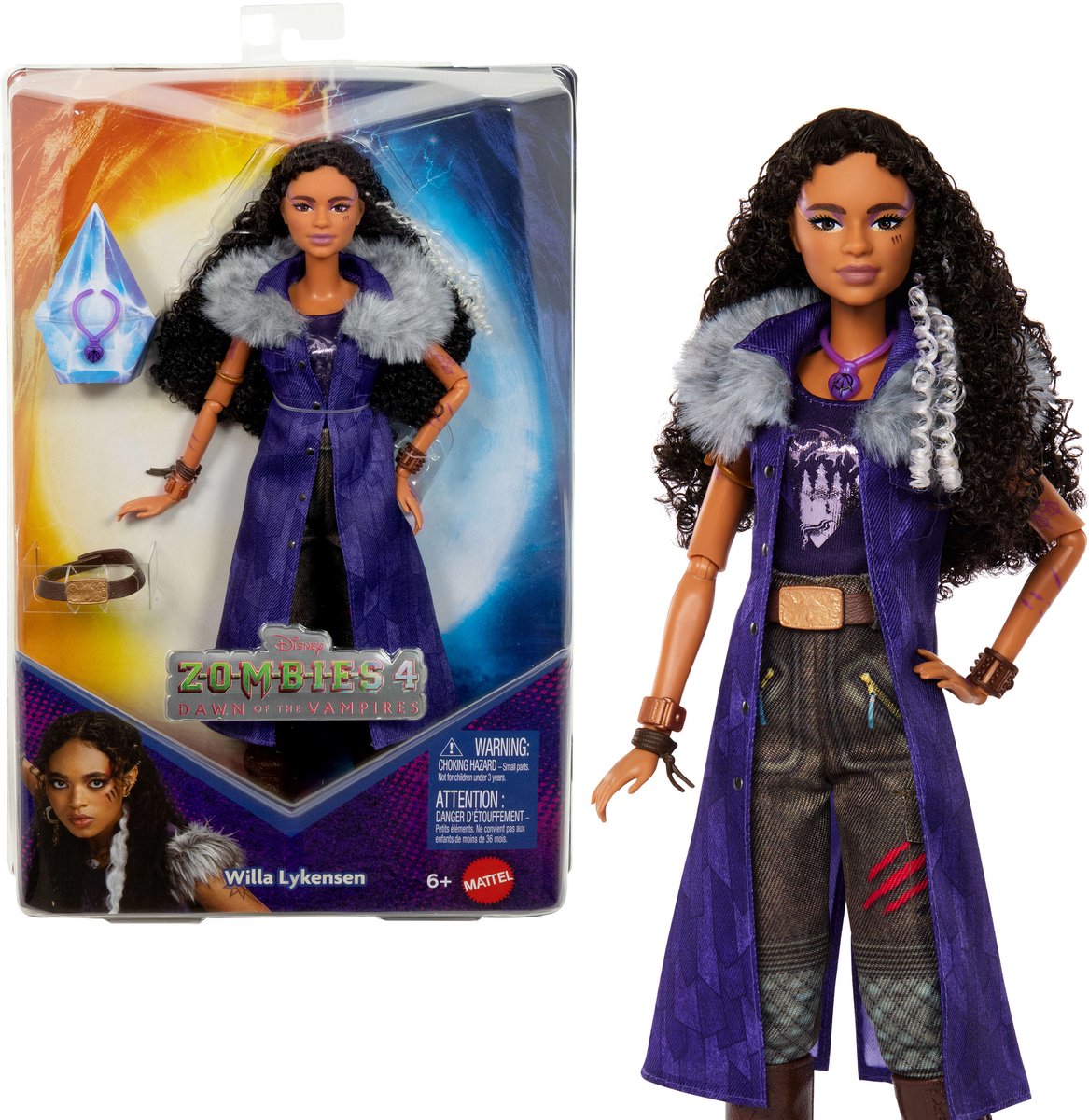 Bambola Mattel Disney Zombies Willa con accessori e vestito.