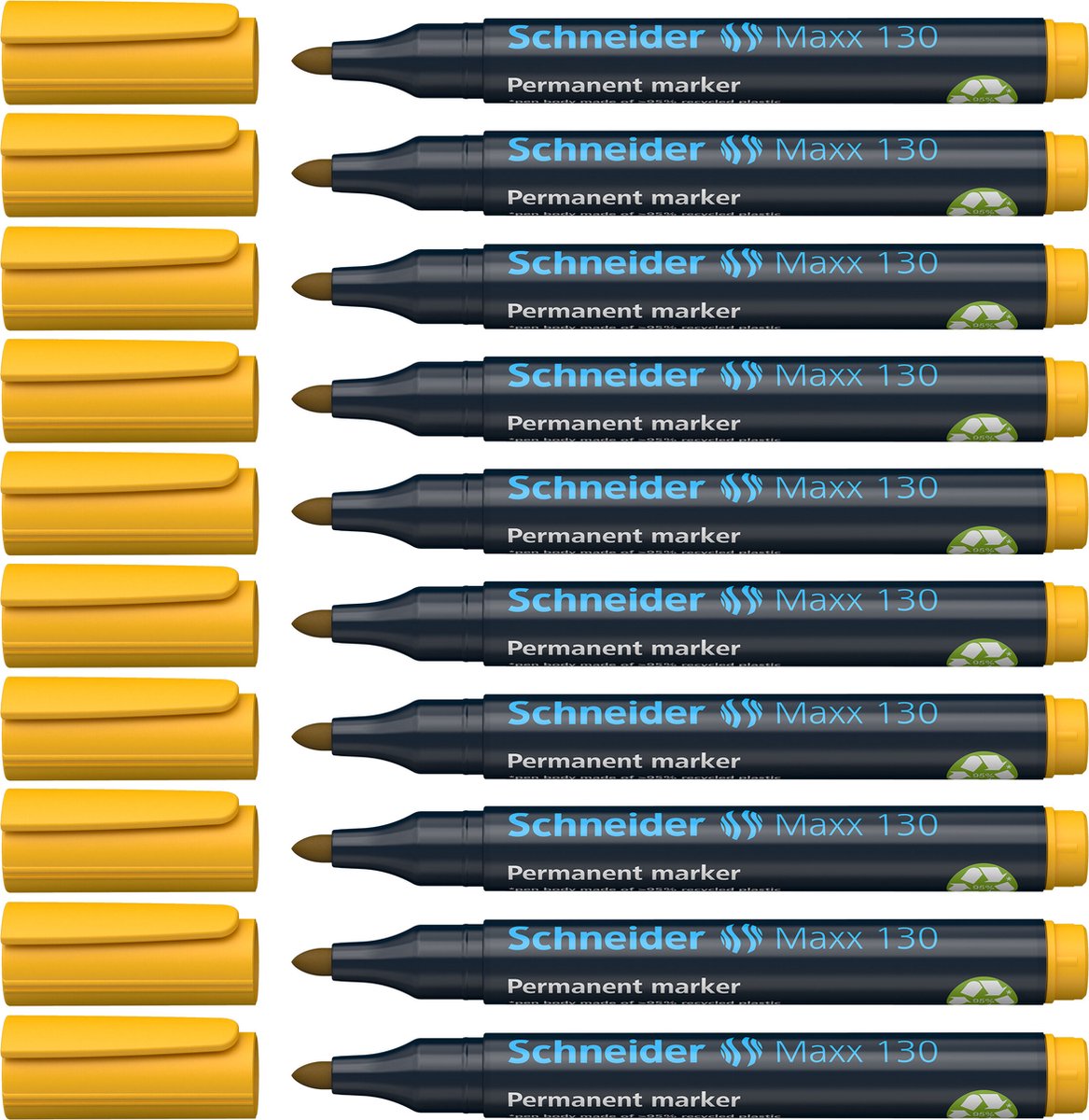 Schneider schrijfwaren schneider permanent marker - maxx 130 - ronde punt - geel - 10 stuks - lijnbreedte 1-3 mm - s-113005-10