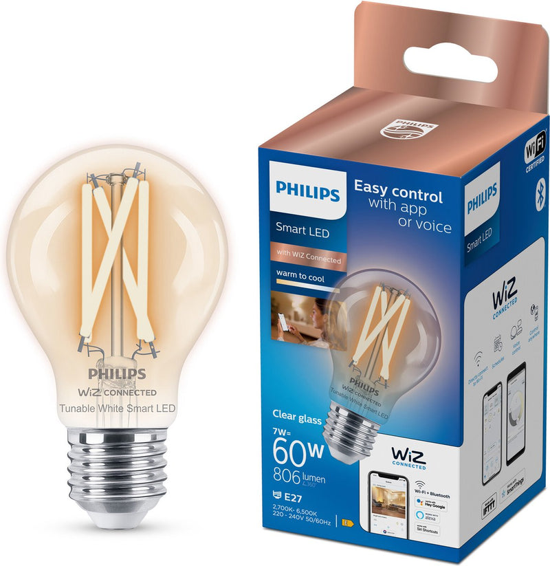 Philips iluminación inteligente - lámpara de filamento - iluminación LED inteligente - luz blanca cálida a fría - e27 - 60w - transparente - wi-fi