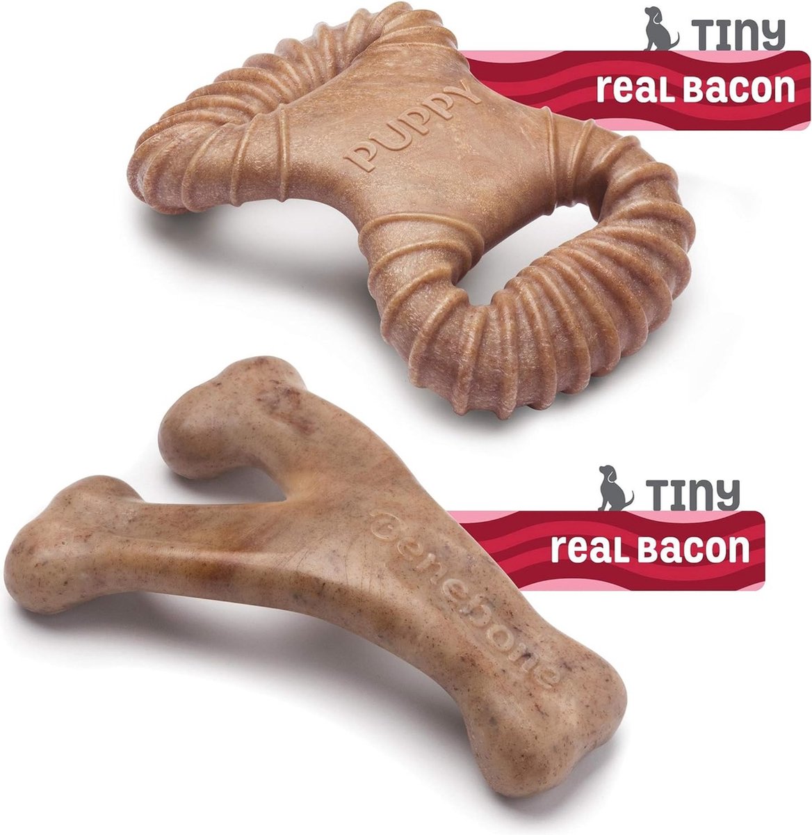 Benebone puppy pack (dental chew + wishbone) kauwspeelgoed - nylon - xs - set van 2 stuks - geschikt voor puppy's en hele kleine honden tot ca. 7 kg
