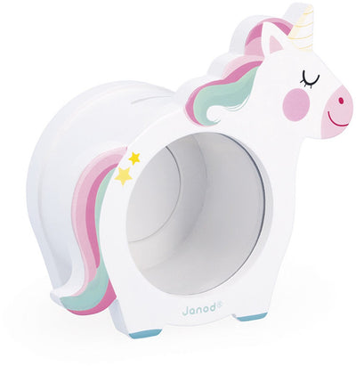 Janod - unicornio - hucha de madera con frente transparente