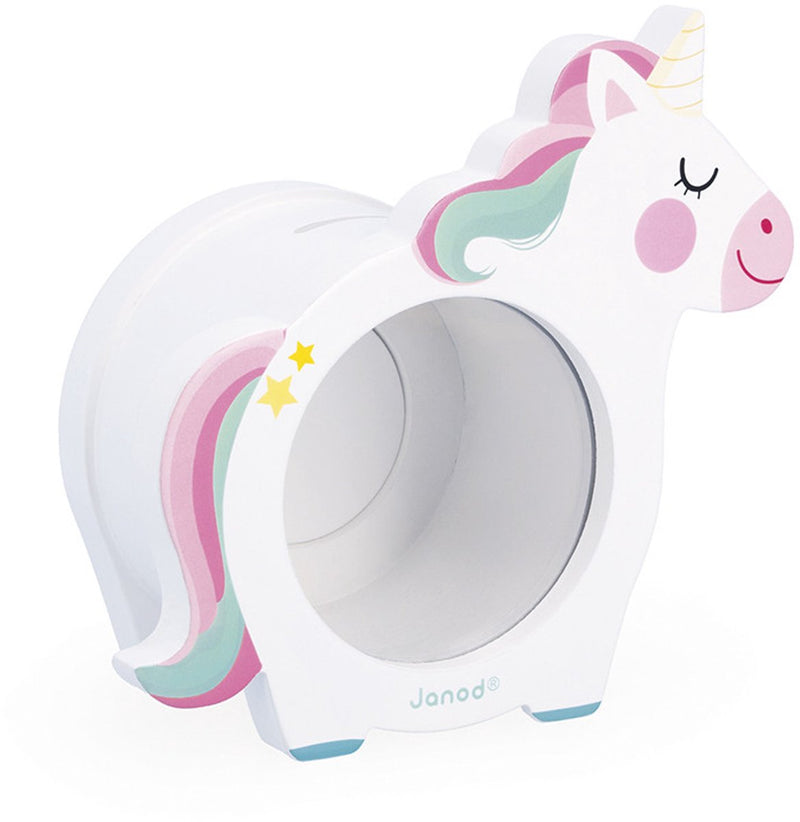 Janod - unicornio - hucha de madera con frente transparente