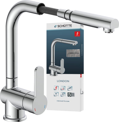 Schütte london design keukenkraan voor waterverwarmer met vrije uitloop - lage druk - mengkraan - hoge, draaibare en uittrekbare uitloop - zijdelingse greep - chroom