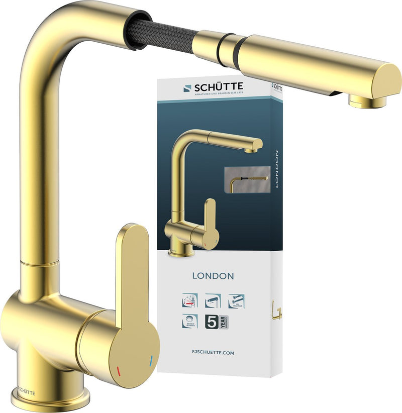 Rubinetto cucina Schütte London design - miscelatore - bocca girevole - mousseur estraibile - oro opaco