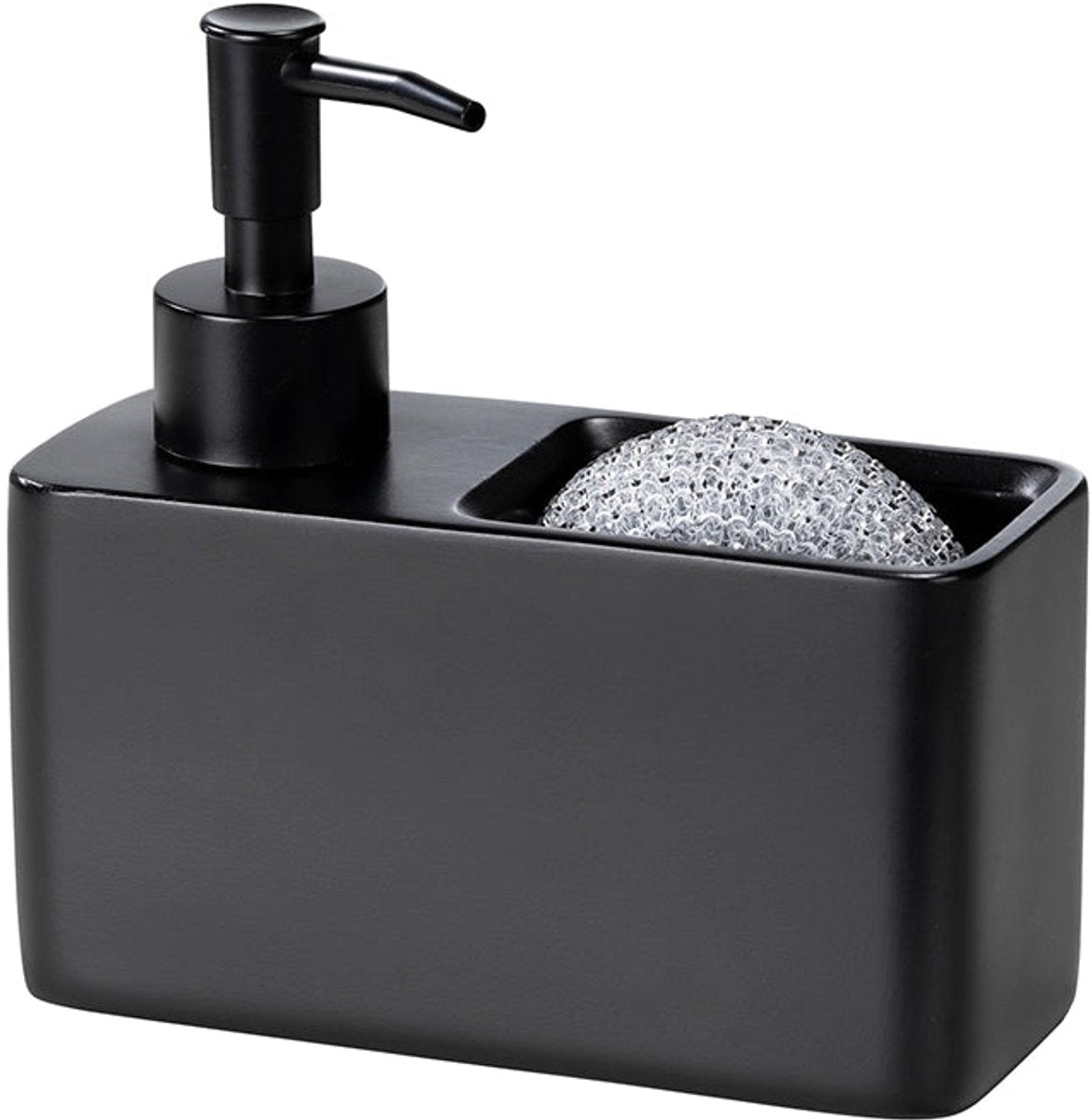 Wenko zwarte zeepdispenser met sponshouder - 150 ml