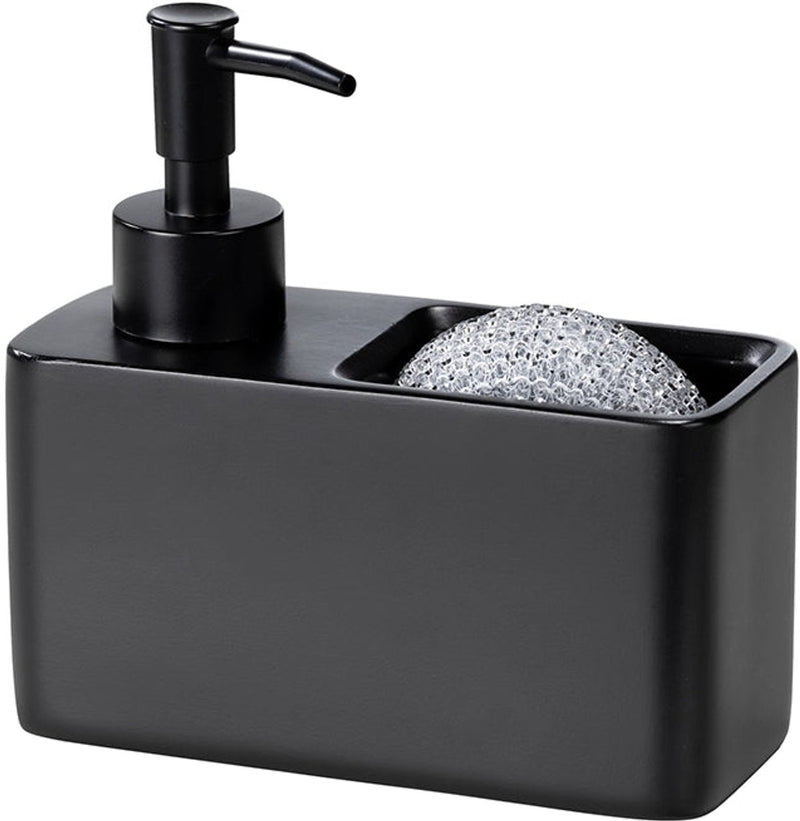 Dispenser di sapone nero Wenko con porta spugna - 150 ml