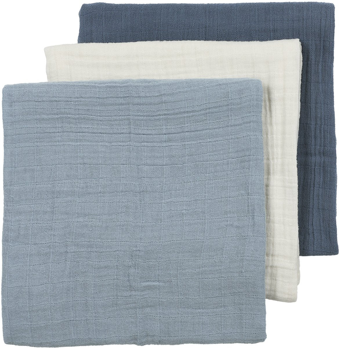 Meyco baby uni pre-washed hydrofiele doeken - pre-washed hydrofiel - natural jeans blue indigo - 70x70cm - 3-pack