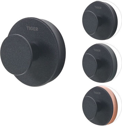 Tiger urban - gancio porta asciugamano grande (1x) - ø 5 cm - inclusi 2 anelli decorativi - nero