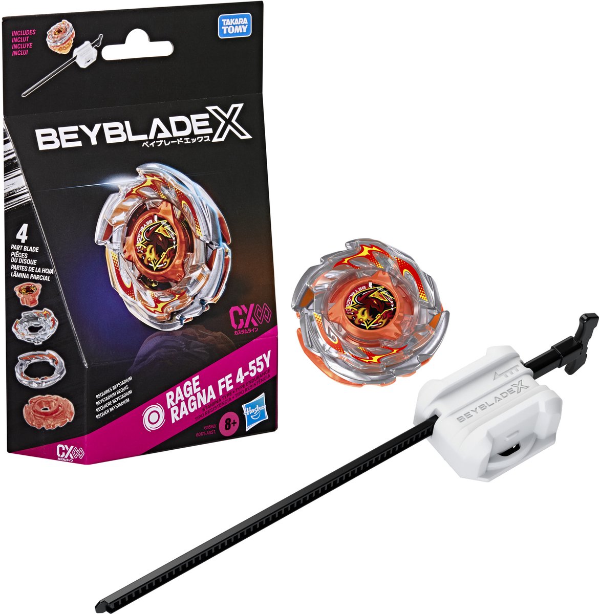 Beyblade x rage ragna fe 4-55y cx Infinity starter pack, trottola e launcher