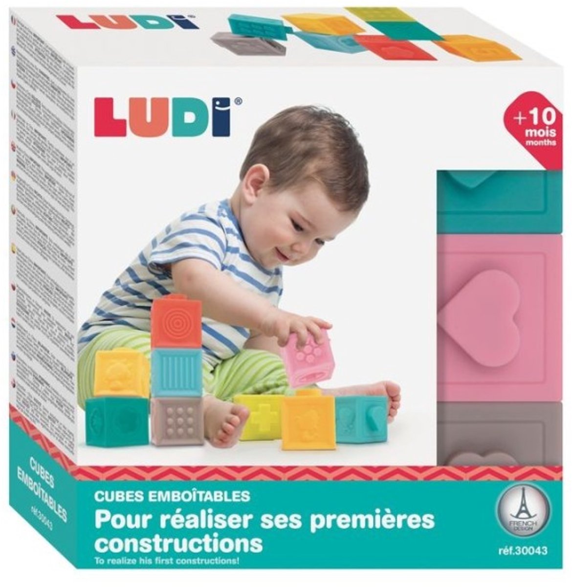 Ludi - blokken set - zachte babyblokken met ribbel textuur - sensorisch speelgoed - peuter speelgoed