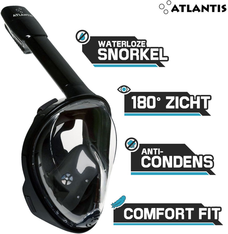 Máscara de snorkel Atlantis - gafas de buceo - snorkel - set de snorkel - máscara completa - adultos - negro - s m