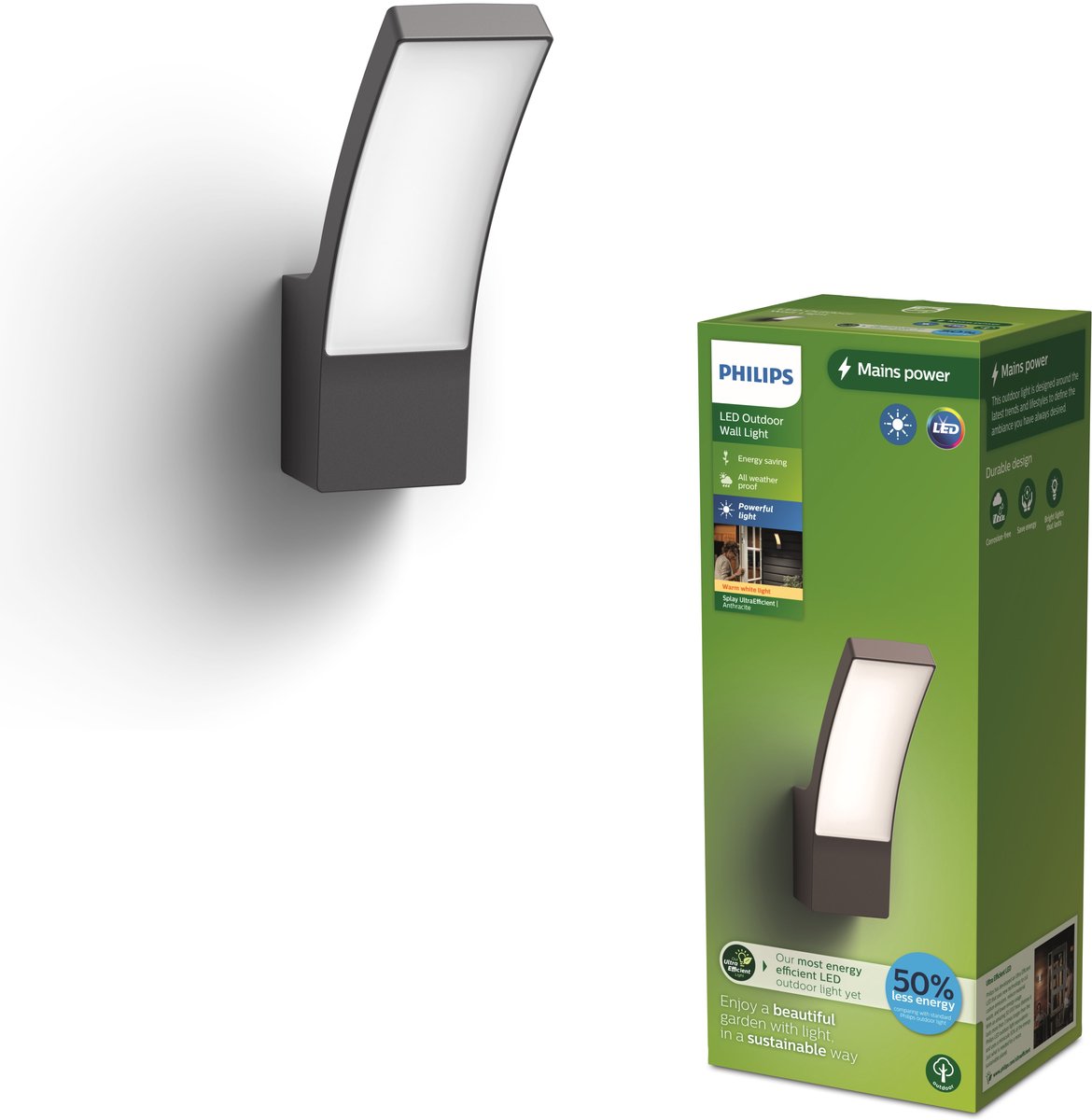 Philips led philips splay wandlamp - ultra efficient - antraciet - 3,8w