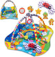 Lionelo anika plus 2-in-1 baby gym play mat – with raised edges (playpen function) – including tummy time cushion, interactive booklet 5 toys – 115x110 cm