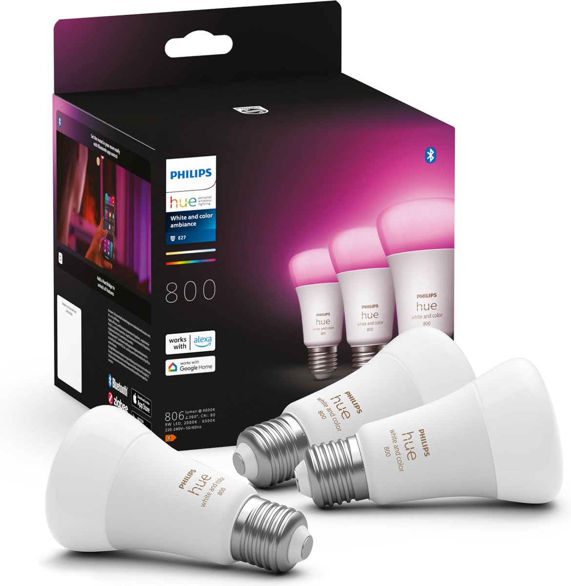 Philips hue white color ambiance e27 lámpara 3 unidades 800l