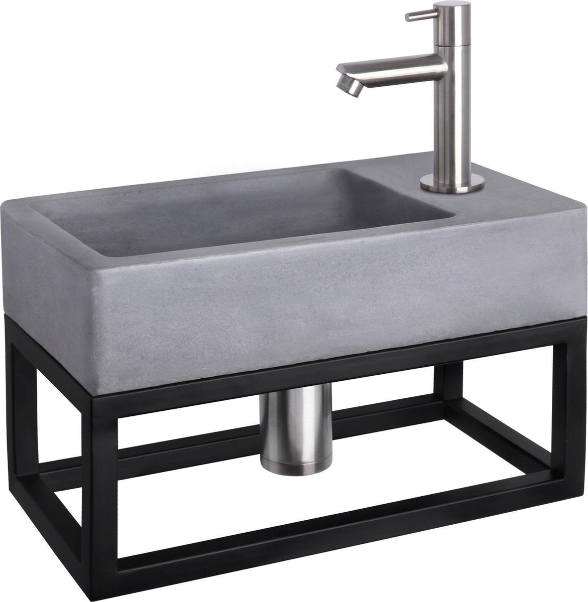 Juego de fuente Differnz force - hormigón gris oscuro - grifo recto cromo mate - con toallero - 40 x 22 x 9 cm