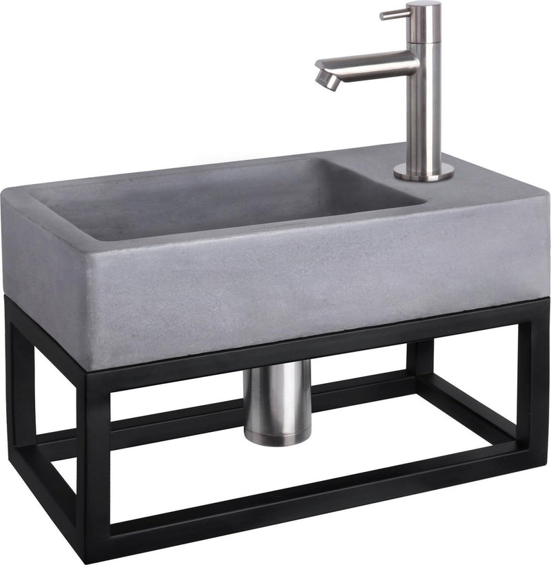 Juego de fuente Differnz force - hormigón gris oscuro - grifo recto cromo mate - con toallero - 40 x 22 x 9 cm