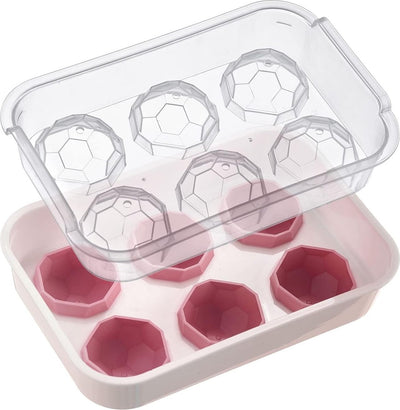 Fabbricatore di cubetti di ghiaccio in cristallo Westmark - stampo per cubetti di ghiaccio con coperchio, per produrre 6 cubetti di ghiaccio grandi e rotondi, trasparente rosso bianco - plastica, senza BPA