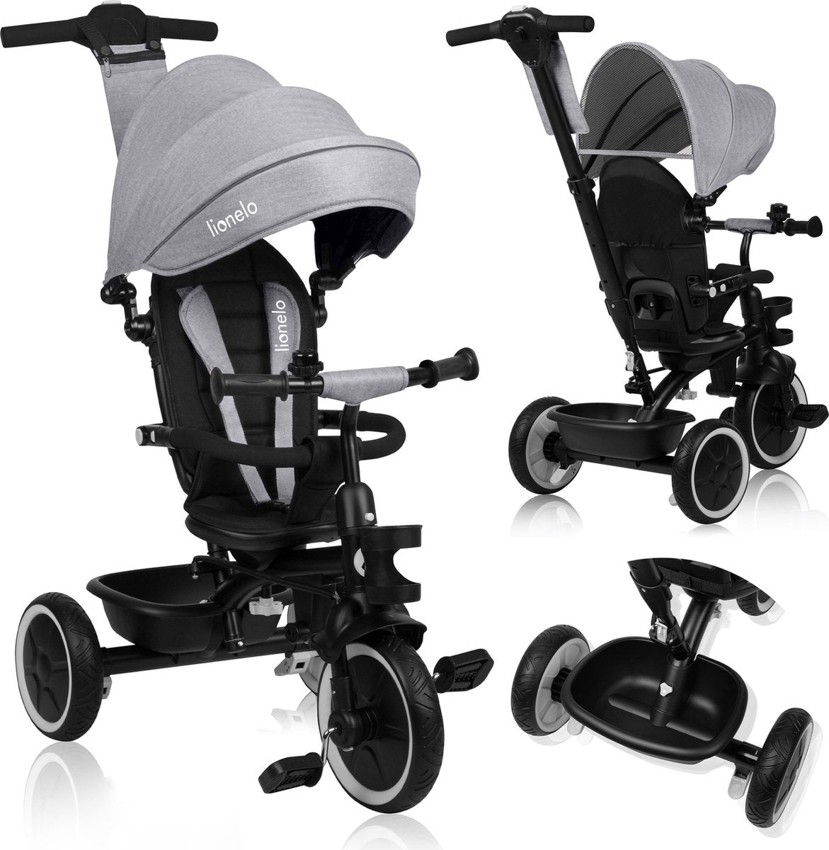 Lionelo berry driewieler 2in1 - tot 25kg - 360° draaibare stoel - wandelwagen fiets in één - pu wielen - vrijloopwiel - verstelbare duwstang - zon- regenkap - groeit met het kind mee - zonder gereedschap te monteren