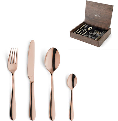 Amefa Oxford - Set di posate da 24 pezzi - per 6 persone - laccato lucido - rame - in lussuosa scatola di legno