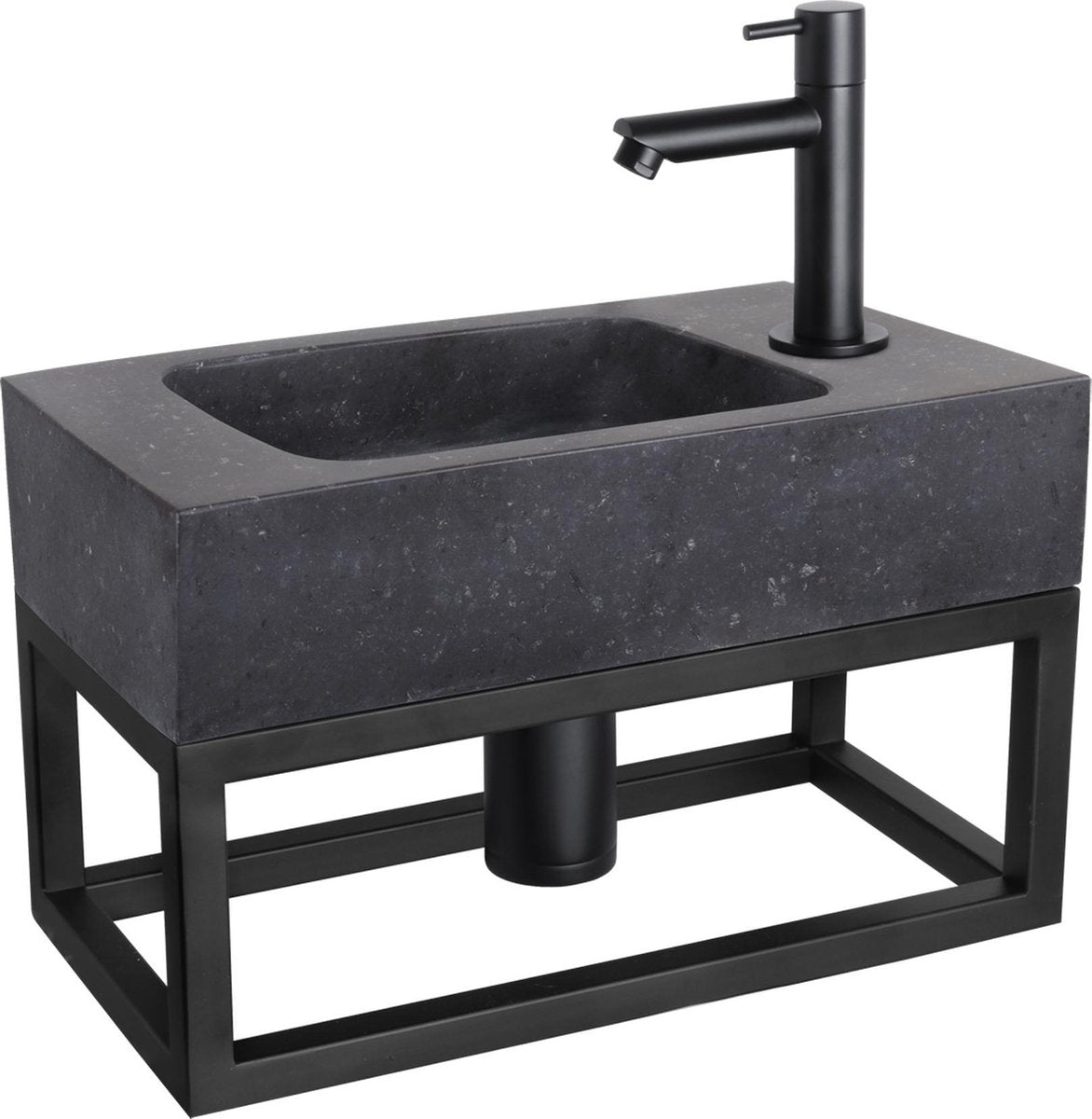 Set fontana Differnz bombai nero - pietra naturale - rubinetto dritto nero opaco - con portasciugamani - 40 x 22 x 9 cm