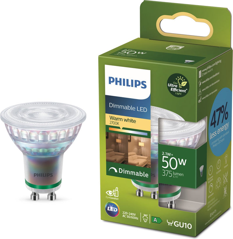 Philips LED Spot LED Philips ultra efficiente - 50w - gu10 - luce bianca calda - dimmerabile