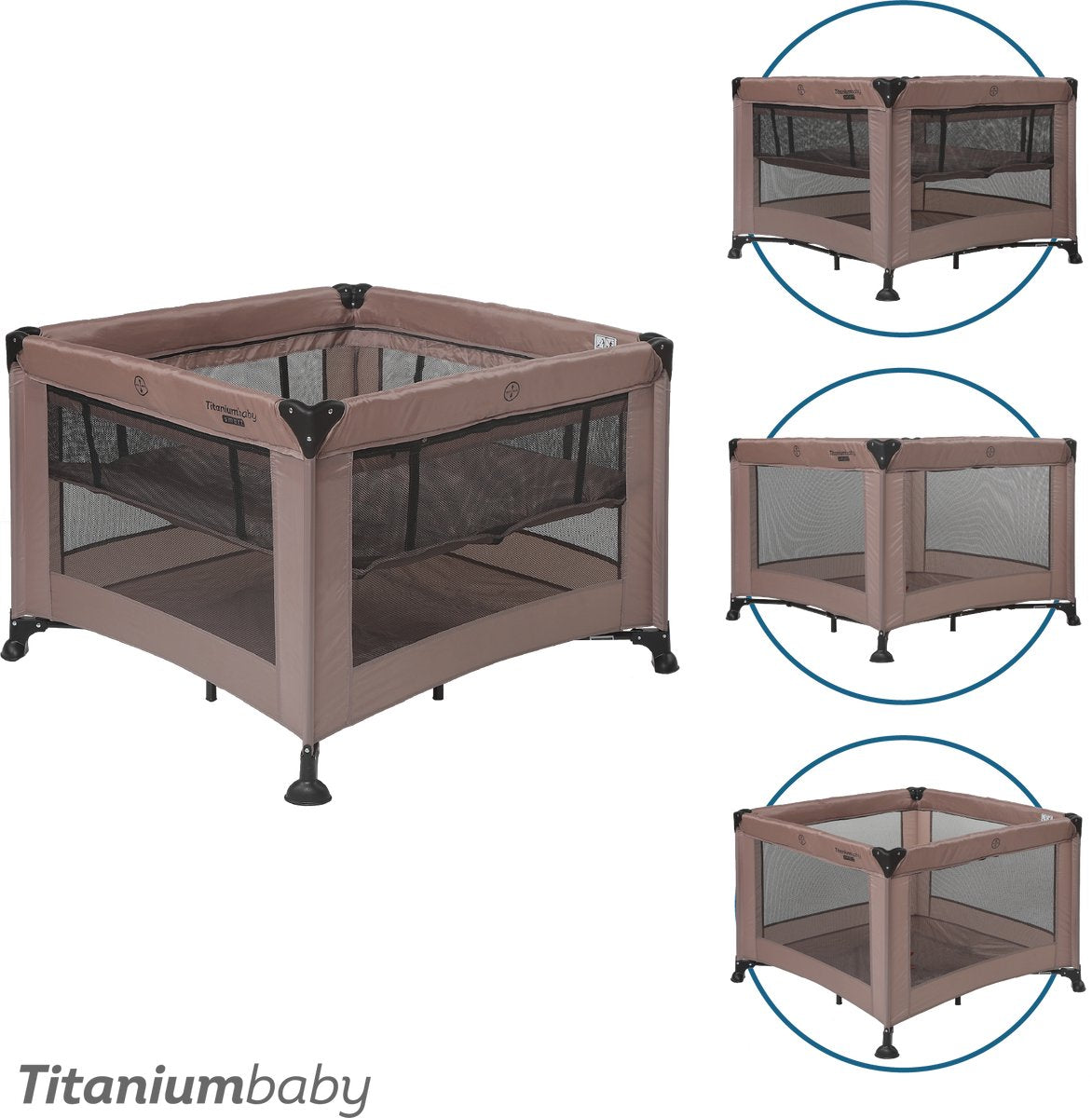 Titanium baby Parque infantil plegable Titanium para bebé Smart Mason con elevador 100x100 cm gris pardo con bolsa de transporte incluida