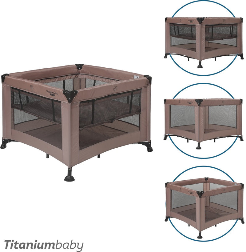Titanium baby Parque infantil plegable Titanium para bebé Smart Mason con elevador 100x100 cm gris pardo con bolsa de transporte incluida