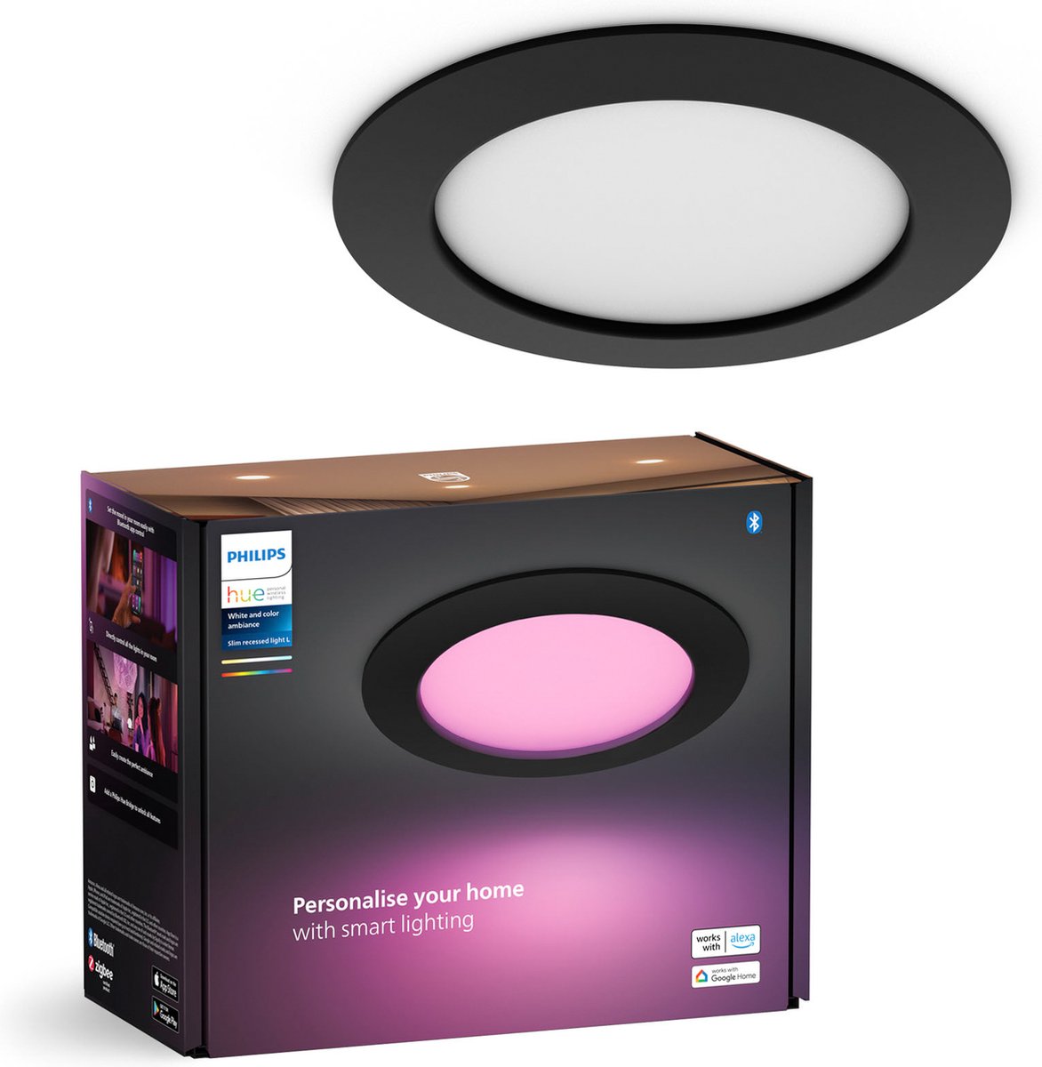 Foco empotrable Philips hue fino - luz blanca y de color - ø170 mm - negro