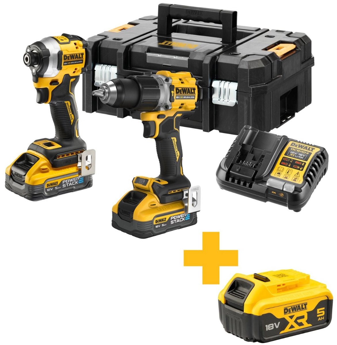 Dewalt dck2050h2t accu combiset 2-delig (dcd805 + dcf850) 18v xr 5.0ah powerstack in tstak