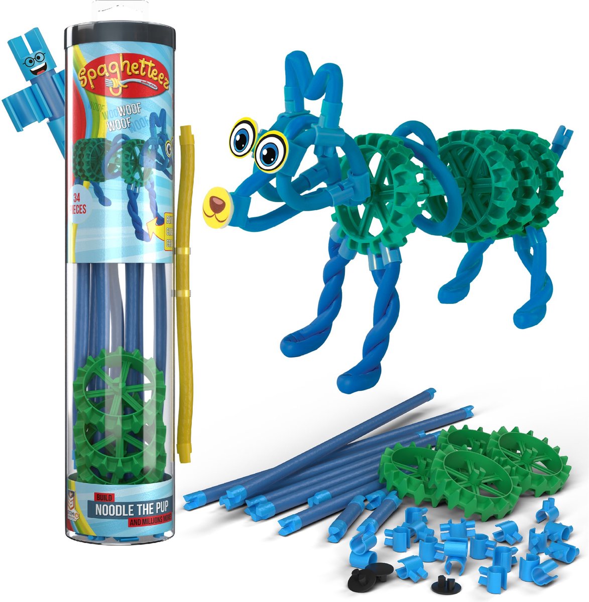 Clics Spaghettez Noodle The Pup Flexible Building Barras, 34dlg.