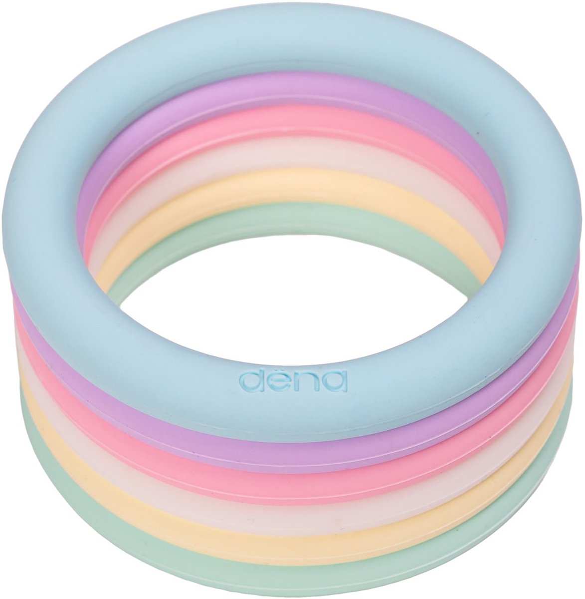 Dena speelgoed - pastel ringen set van 6 kleurrijke kunststof ringen.