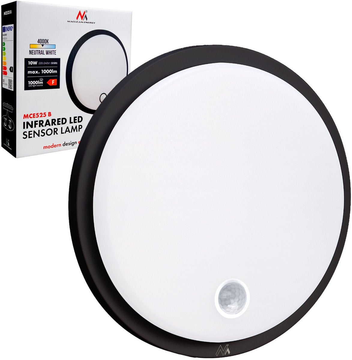 Maclean - wandlamp - led-lamp met bewegingssensor - pir-sensor - 10 w - ip65 - 1000 lm - neutrale kleur - mce525 b