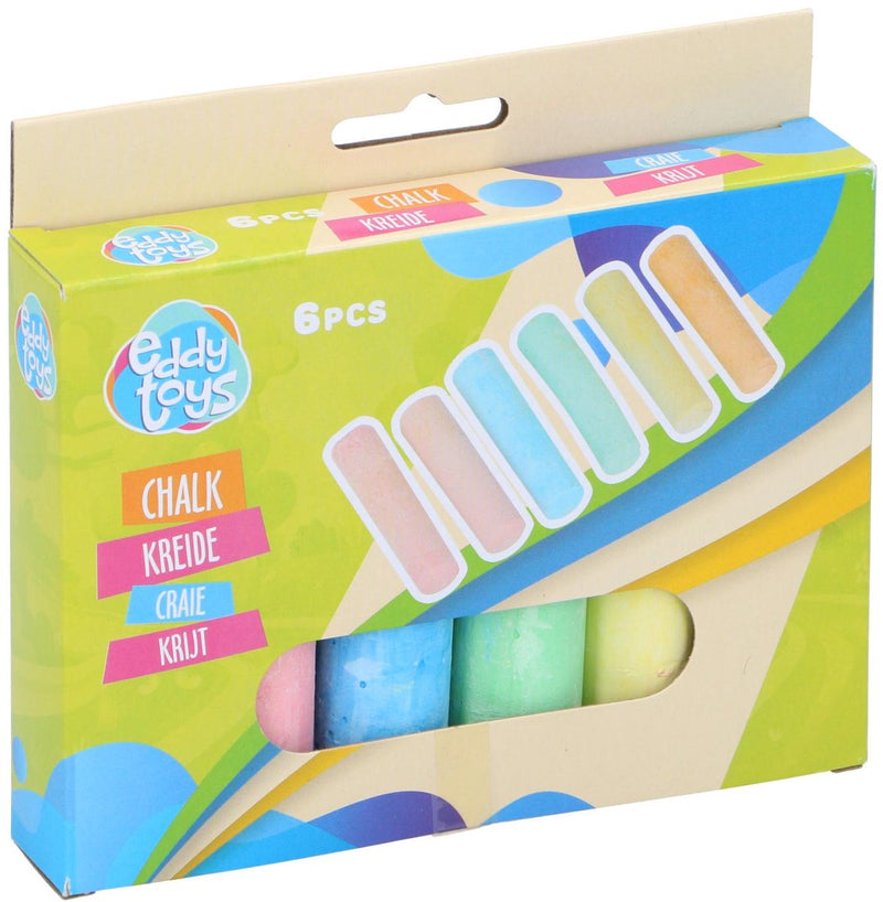 Gesso Eddy Toys - 30020 - 10,5x2,5x2,2 cm - Gesso da marciapiede 6 pezzi - Gesso colorato per esterni - Gesso pastello da marciapiede per bambini 2+ - rosa, blu, verde, giallo e arancione