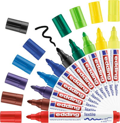 Edding 4500 textile marker - 10 pieces in different basic colors - round tip 2-3 mm - textile markers machine washable (60°c) for drawing on textiles - textile marker for adults and children