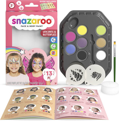 Snazaroo 1172181 pittura per il viso unicorno farfalla acqua - pittura per il viso per bambini - set per pittura per il viso unicorno farfalla - ipoallergenica sicura
