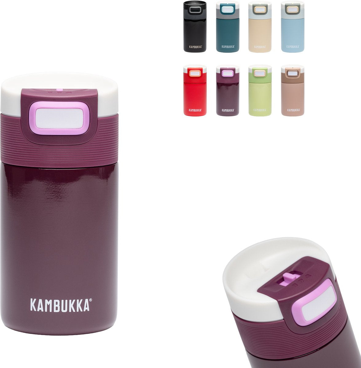 Taza termo Kambukka etna 300 ml - taza de café para llevar - fácil de limpiar - taza de café a prueba de fugas - taza de té - taza de viaje - laca cereza violeta