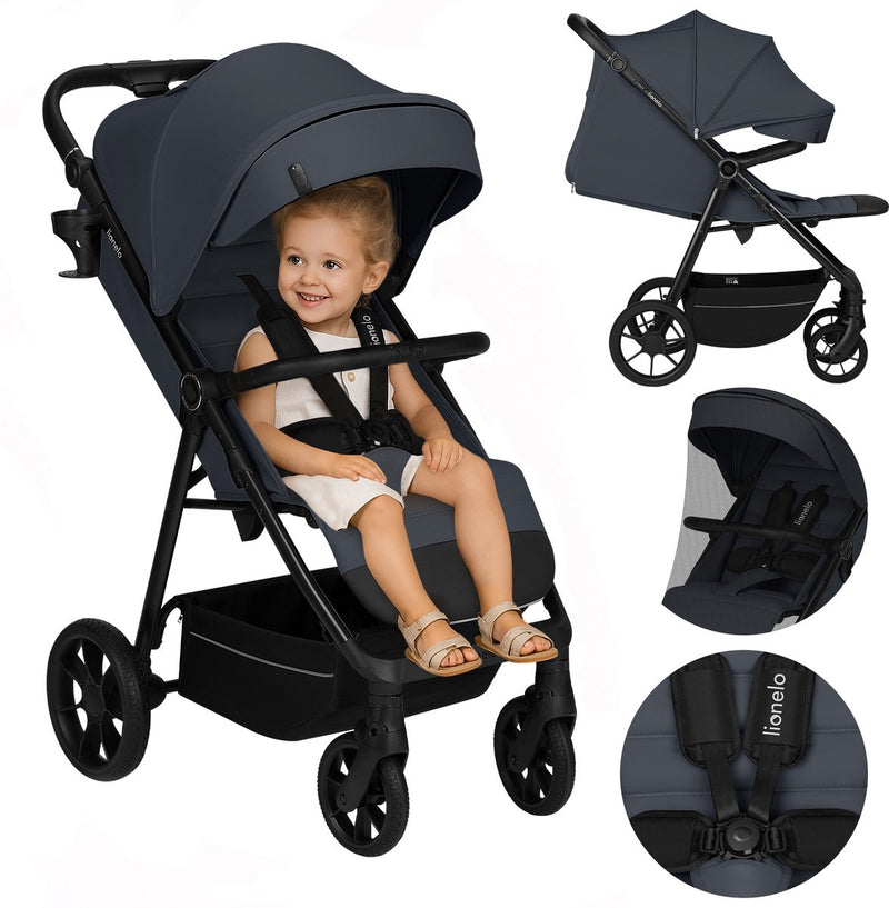 Lionelo iva - wandelwagen buggy premium - 6 maanden 4 jaar (tot 22 kg) - 360° zwenkwielen met vering - magnetische gordel - xxl zonnekap upf50 - verstelbare rugleuning, voetsteun duwbeugel - grote boodschappenmand - stad terrein - kinderwagen
