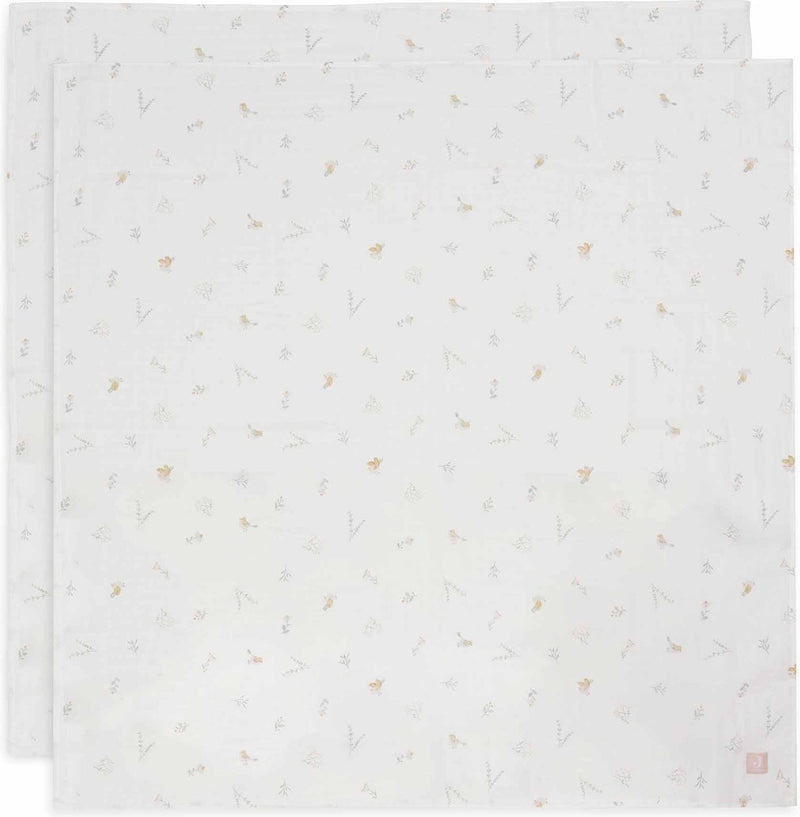 Jollein - paño hidrofílico grande 115x115cm - manta envolvente - algodón suave - 2 piezas - pájaros encantadores