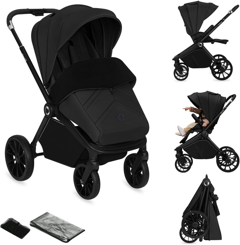 Passeggino Lionelo Mika Plus - ruote fuoristrada - leggero - sedile regolabile - capottina XXL con UPF 50+ - pieghevole compatto - accessori inclusi