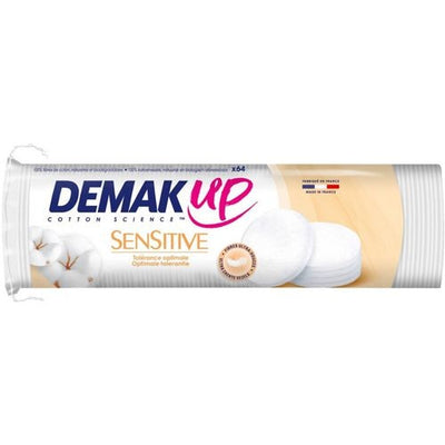 Almohadillas de algodón para seda sensible demak'up, redondas 64 piezas