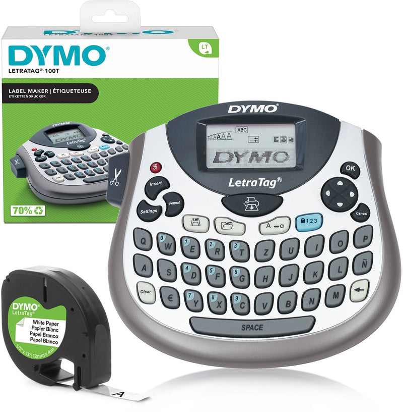 Etichettatrice Dymo letratag lt-100t | stampante per etichette portatile con tastiera qwertz | argento | ideale per l'ufficio o la casa