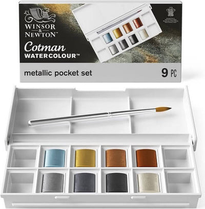 Winsor newton cotman metallic pocket box watercolor set 8 pans