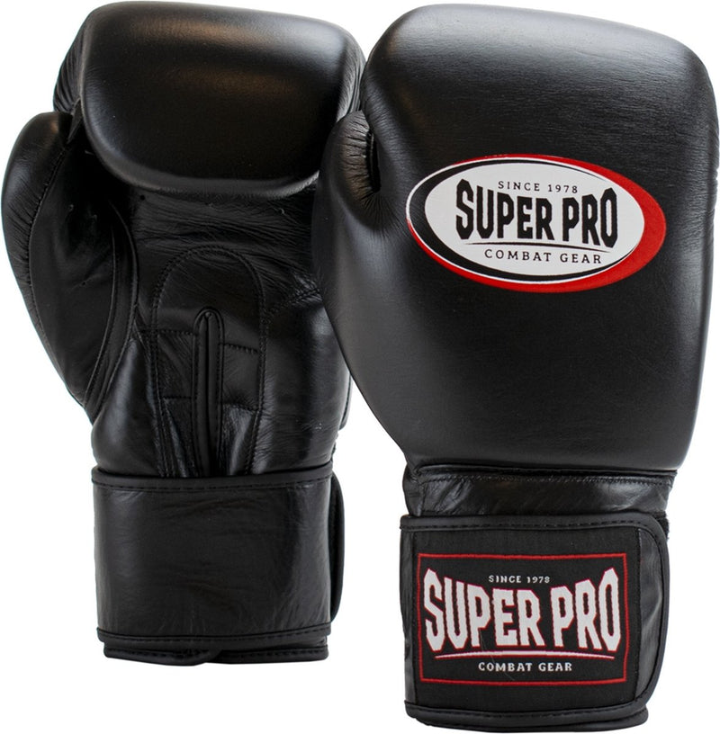 Guantoni da boxe Super Pro Combat Gear thai-pro in pelle (thai) neri da 14 once